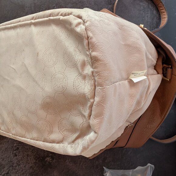 Michael Kors Brown Pebbled Leather Tote with Gold MK Charm - Picture 13 of 16